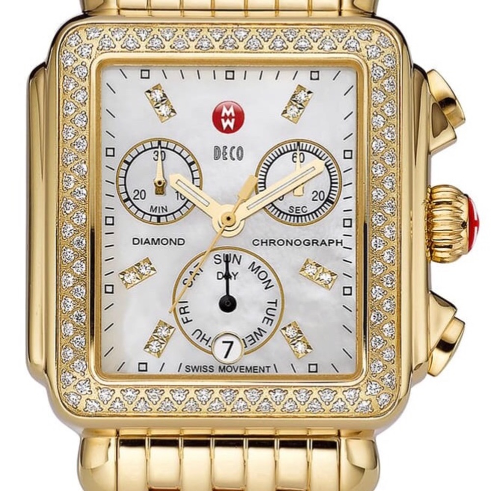 Michele Gold Deco Diamond Watch
